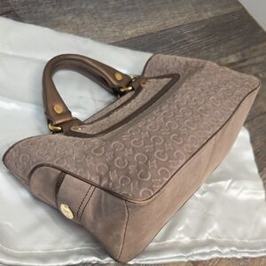 Celine Macadam Monogram Triomphe Top Handle Bag Suede Brown Tan Vintage Handbag